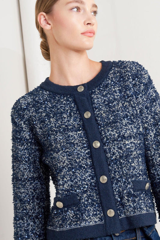 Boutique Glance Sweater Knit Cardigan in blue multi, view 7 — Soul Flow Apparel