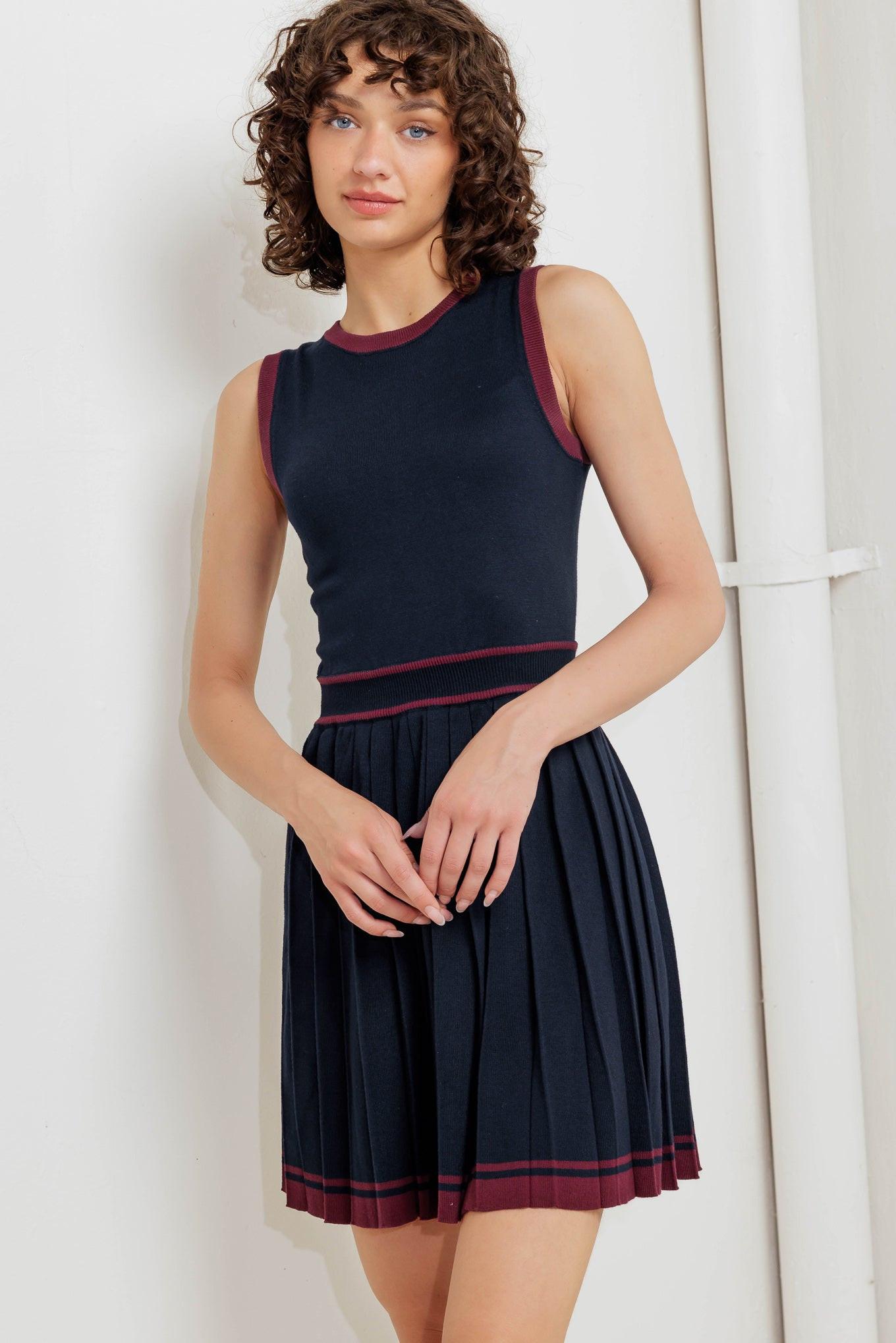 Berry Stripe Sweater Mini Dress in navy, view 4 — Soul Flow Apparel