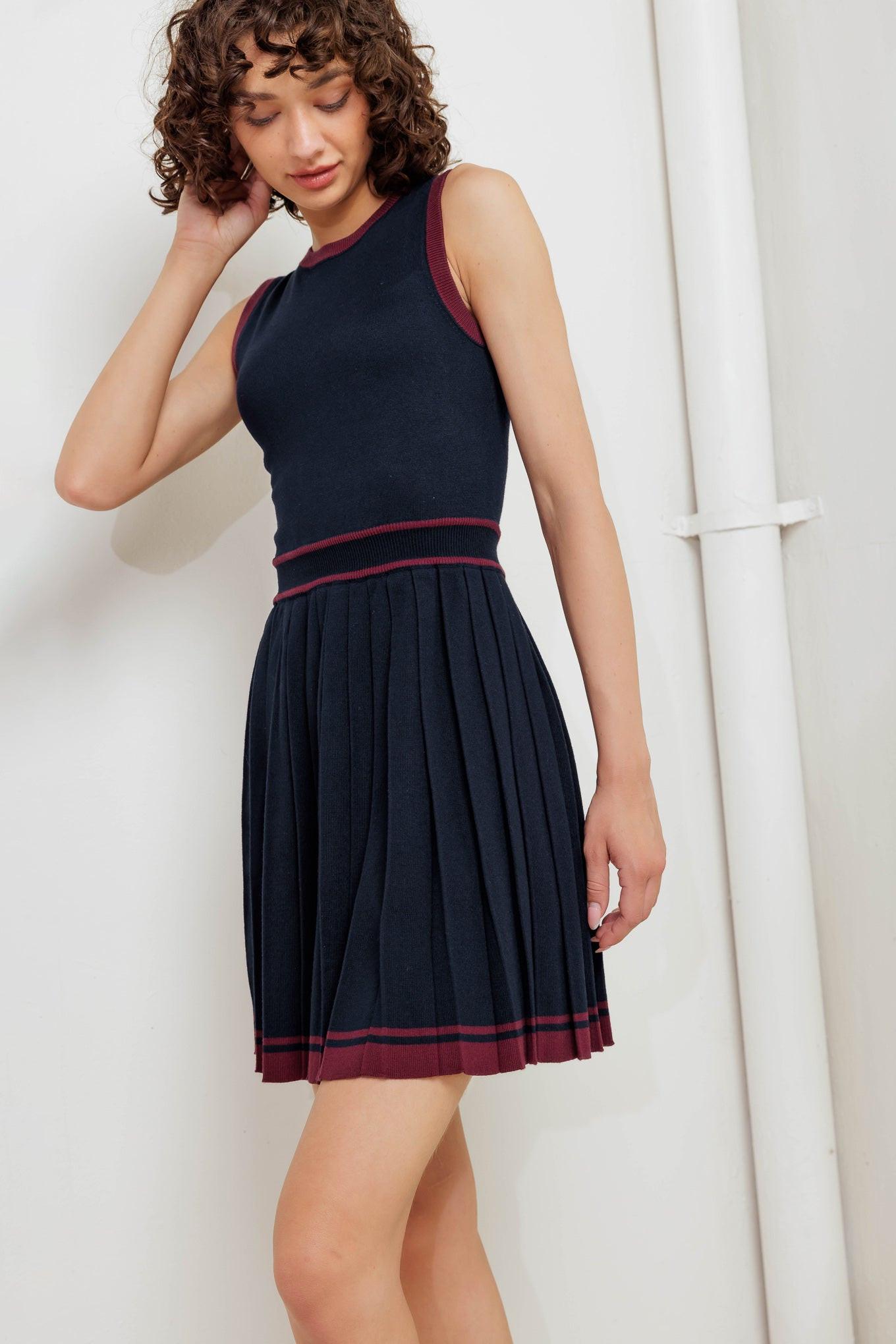 Berry Stripe Sweater Mini Dress in navy, view 6 — Soul Flow Apparel