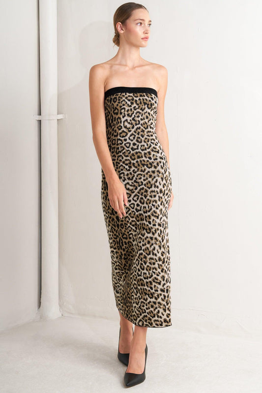 Wild Romance Leopard Knit Midi Dress in brown multi, view 7 — Soul Flow Apparel