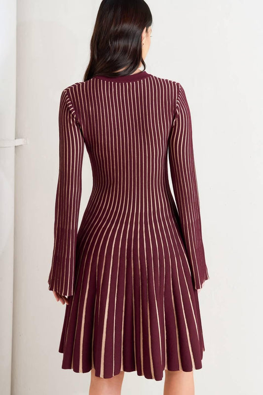 Vertical Grace Sweater Mini Dress in burgundy multi, view 5 — Soul Flow Apparel