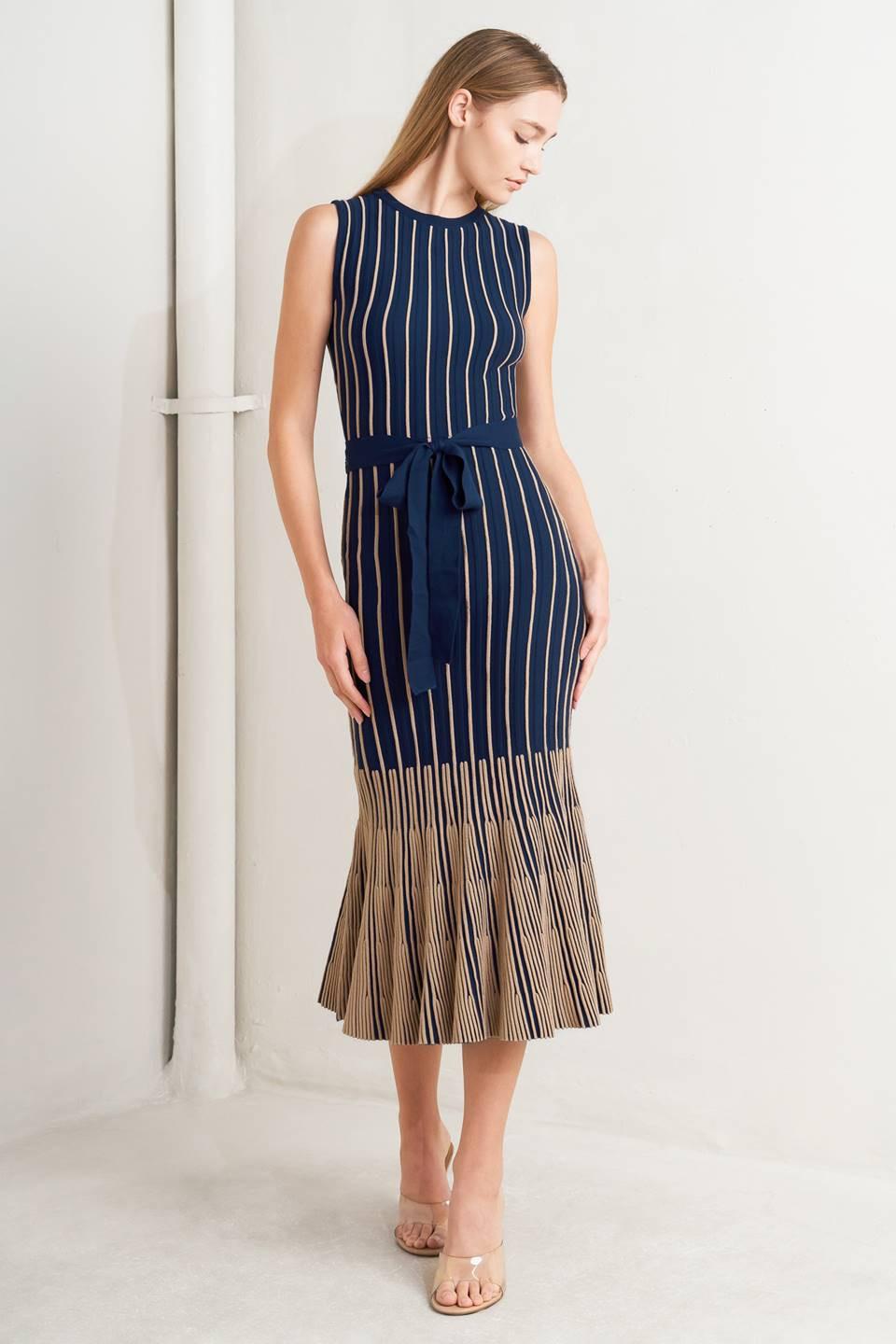 Smooth Weighted Feel Knit Midi Dress in navy taupe, view 3 — Soul Flow Apparel