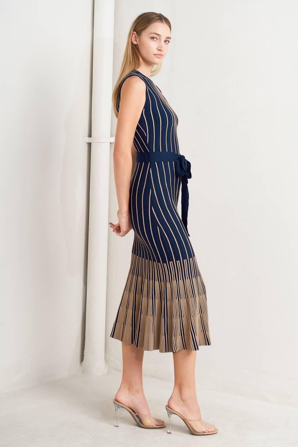 Smooth Weighted Feel Knit Midi Dress in navy taupe, view 5 — Soul Flow Apparel