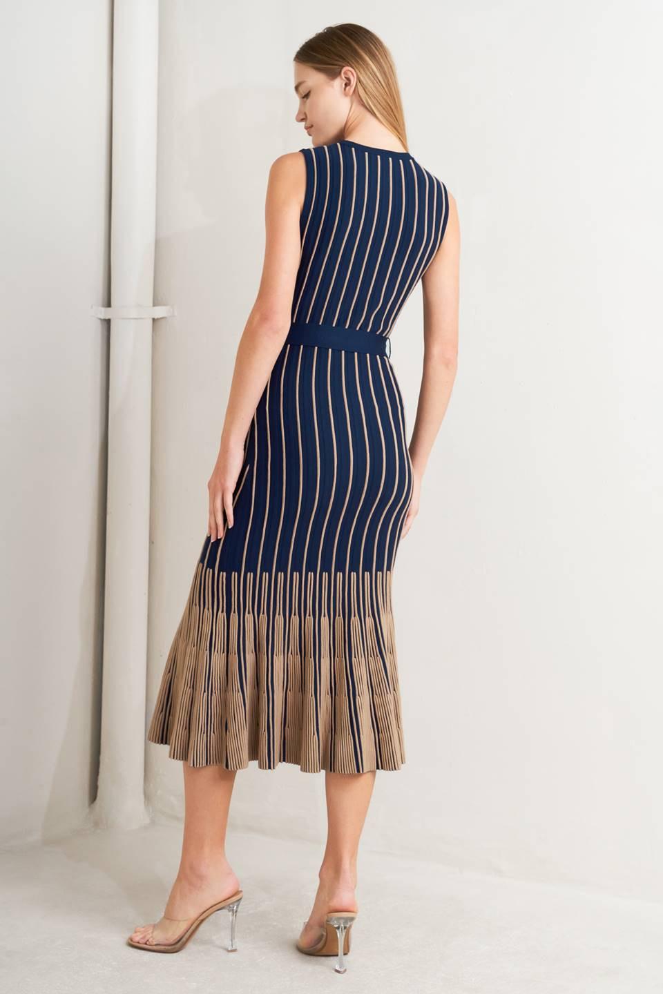 Smooth Weighted Feel Knit Midi Dress in navy taupe, view 6 — Soul Flow Apparel