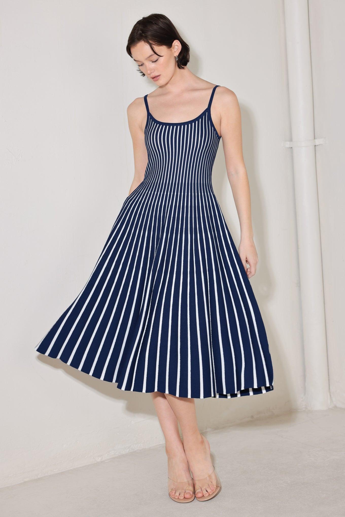 Boardwalk Beauty Sweater Midi Dress in navy white, view 1 — Soul Flow Apparel