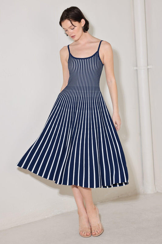 Boardwalk Beauty Sweater Midi Dress in navy white, view 1 — Soul Flow Apparel