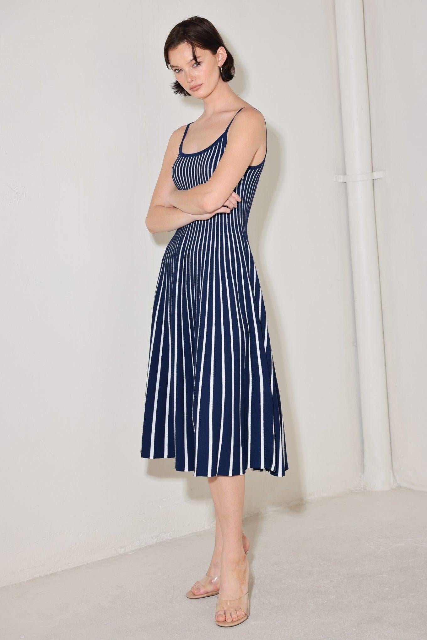 Boardwalk Beauty Sweater Midi Dress in navy white, view 4 — Soul Flow Apparel