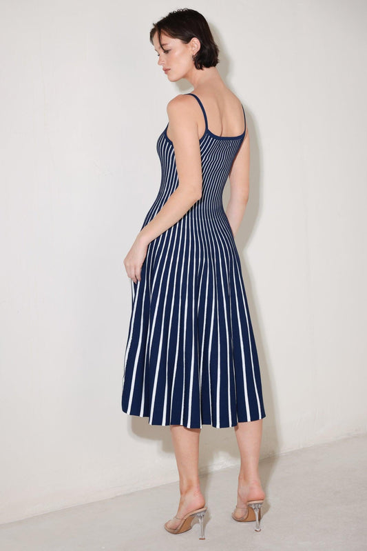 Boardwalk Beauty Sweater Midi Dress in navy white, view 5 — Soul Flow Apparel
