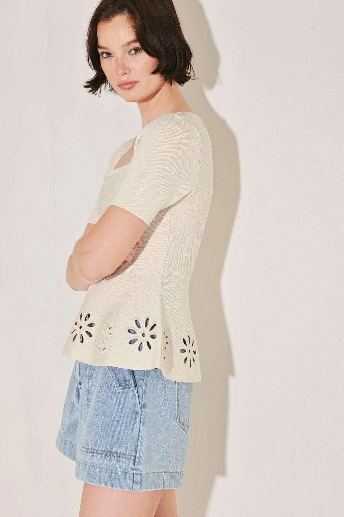 Summer Crush Edit Sweater Knit Top in beige cream, view 5 — Soul Flow Apparel