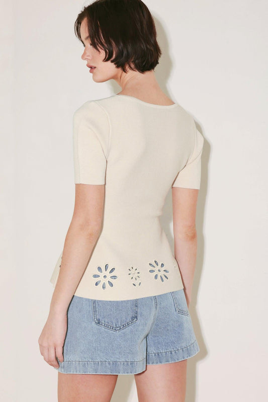 Summer Crush Edit Sweater Knit Top in beige cream, view 6 — Soul Flow Apparel