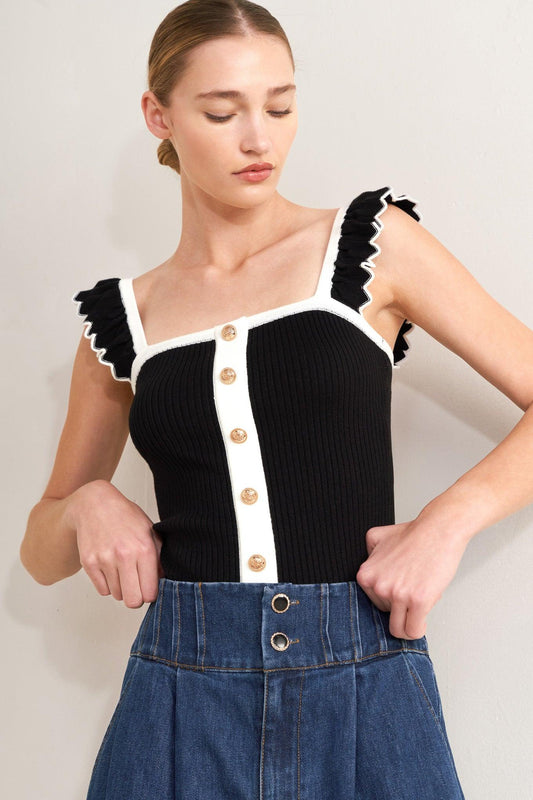 Coffee Date Chic Sweater Knit Top in black, view 1 — Soul Flow Apparel