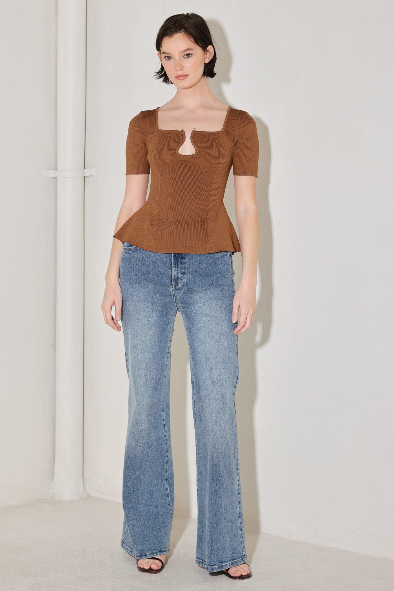 Golden Glow Moment Sweater Top in brown, view 1 — Soul Flow Apparel