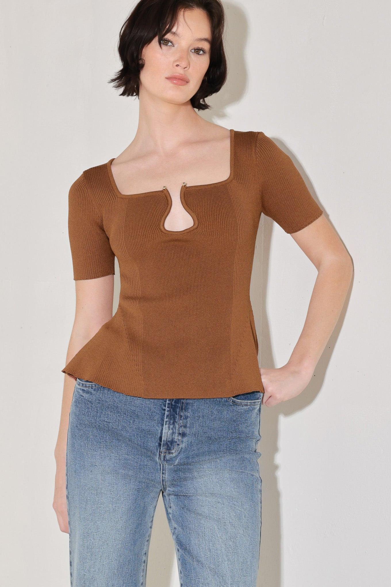 Golden Glow Moment Sweater Top in brown, view 3 — Soul Flow Apparel