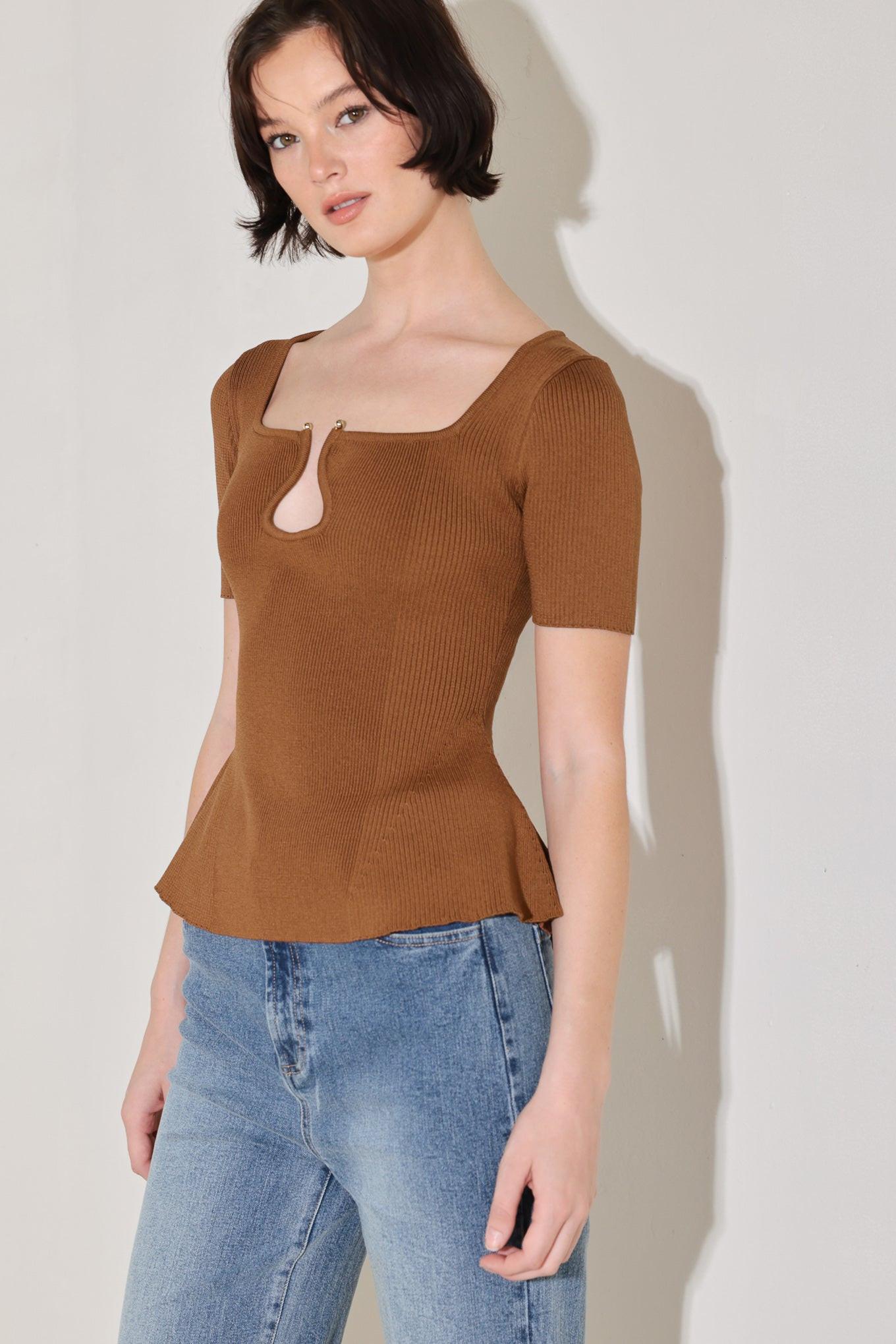 Golden Glow Moment Sweater Top in brown, view 5 — Soul Flow Apparel