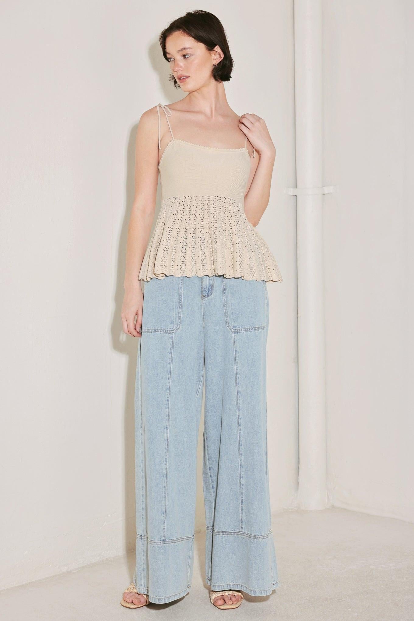 Sweet Escape Mood Sweater Knit Top in neutral, view 1 — Soul Flow Apparel