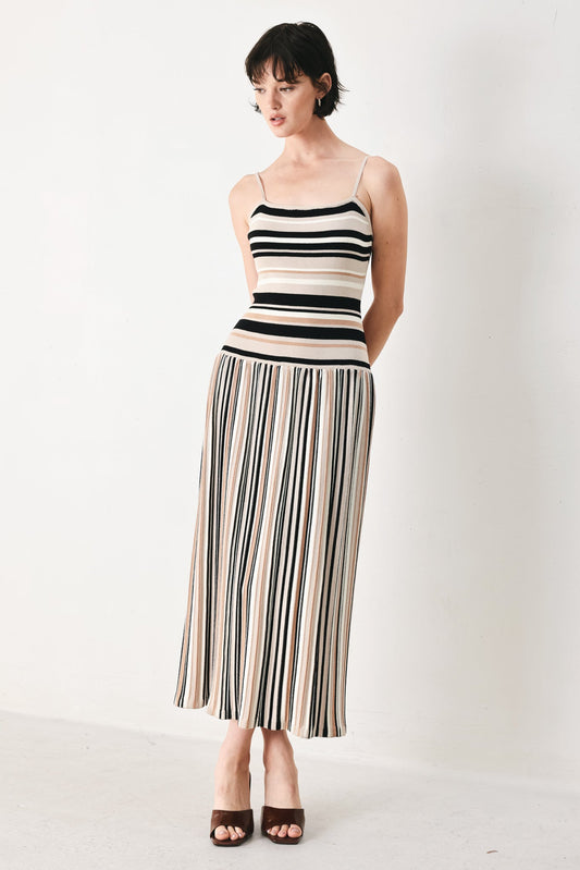 Festival Frequency Sweater Knit Midi Dress in taupe black, view 1 — Soul Flow Apparel