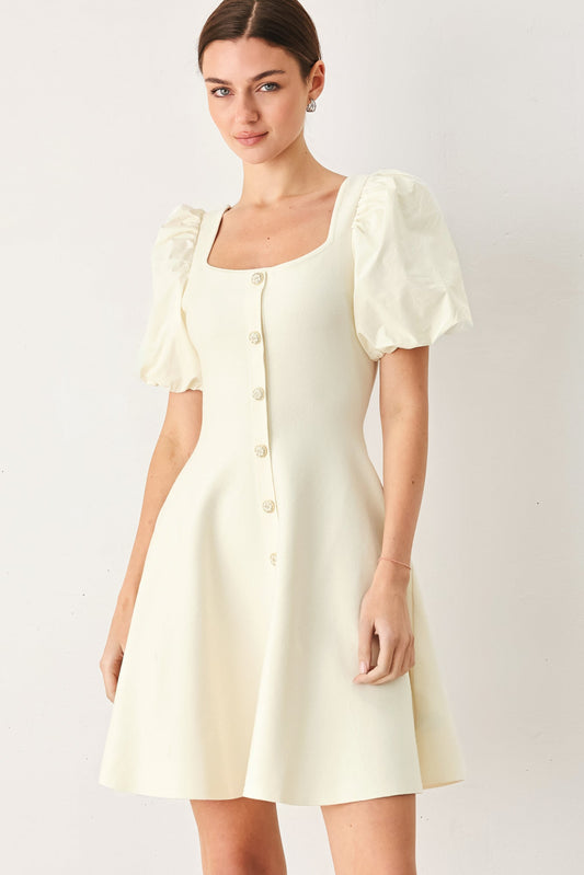 Buttercream Darling Sweater Knit Mini Dress in ivory, view 1 — Soul Flow Apparel