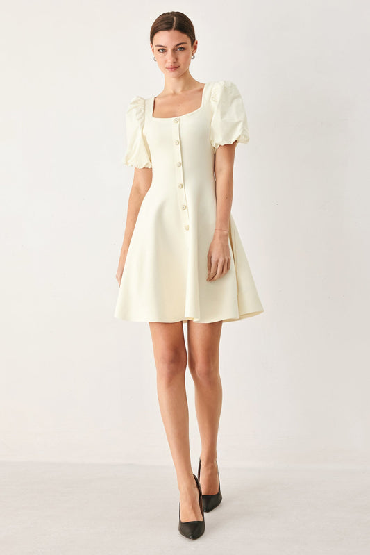Buttercream Darling Sweater Knit Mini Dress in ivory, view 3 — Soul Flow Apparel