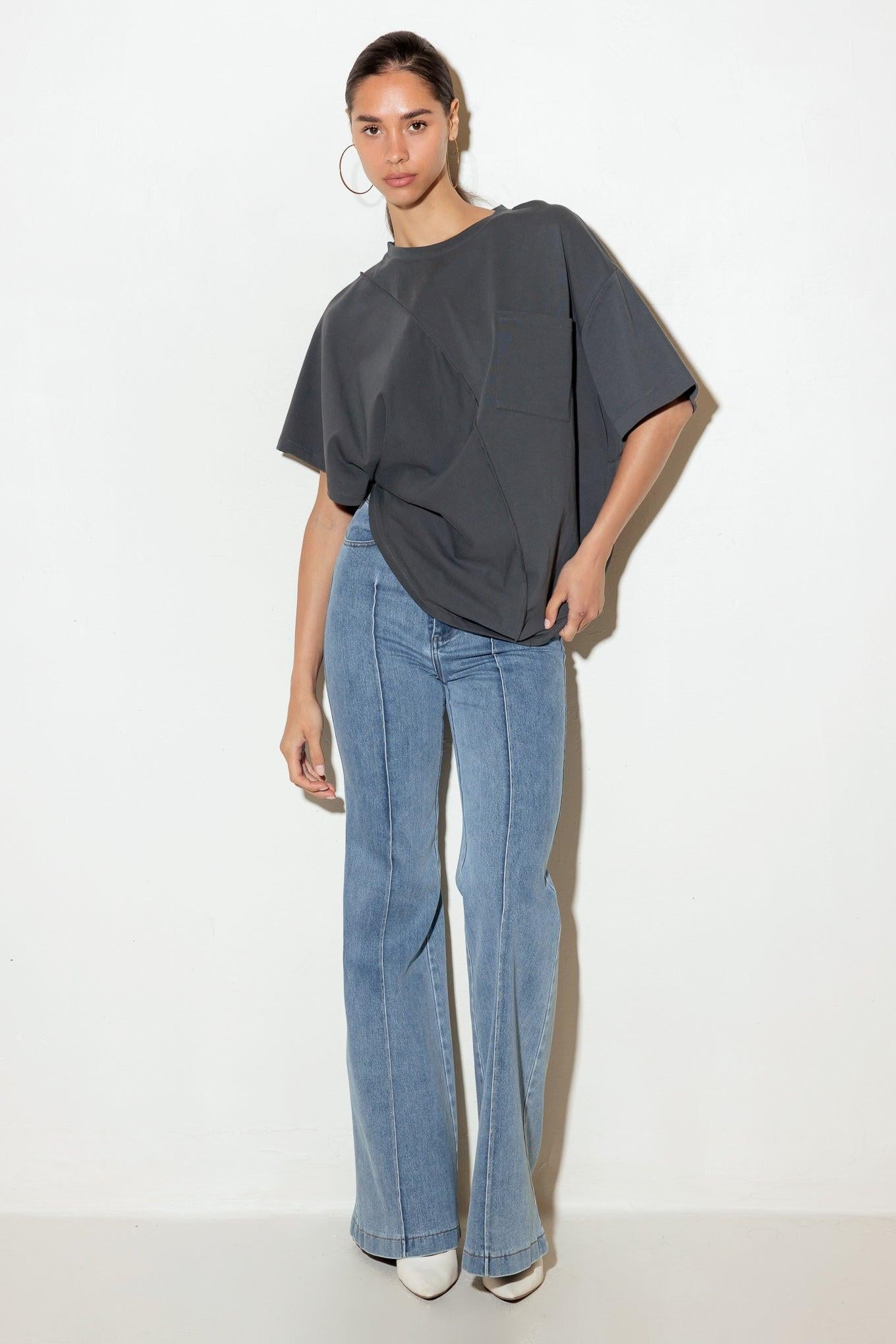 In Love with Me Knit Top in charcoal, view 1 — Soul Flow Apparel