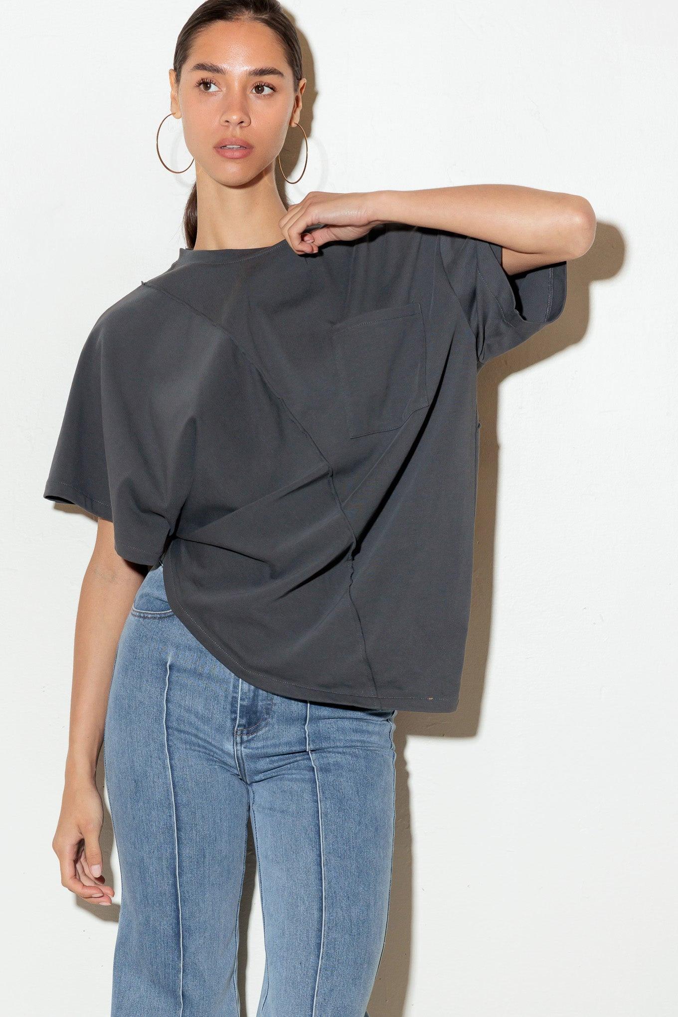 In Love with Me Knit Top in charcoal, view 2 — Soul Flow Apparel