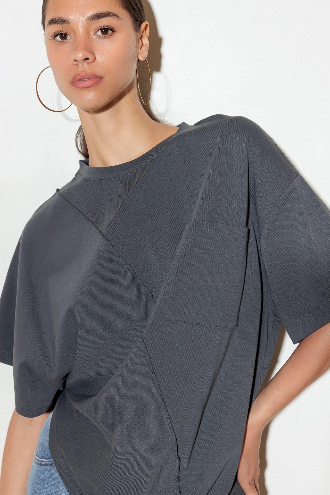 In Love with Me Knit Top in charcoal, view 4 — Soul Flow Apparel