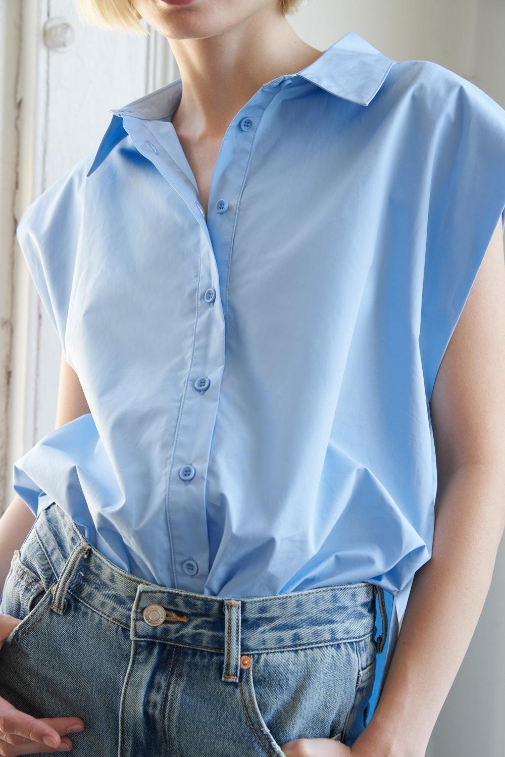 Much to Celebrate Poplin Top in 20sky 20blue, view 1 — Soul Flow Apparel