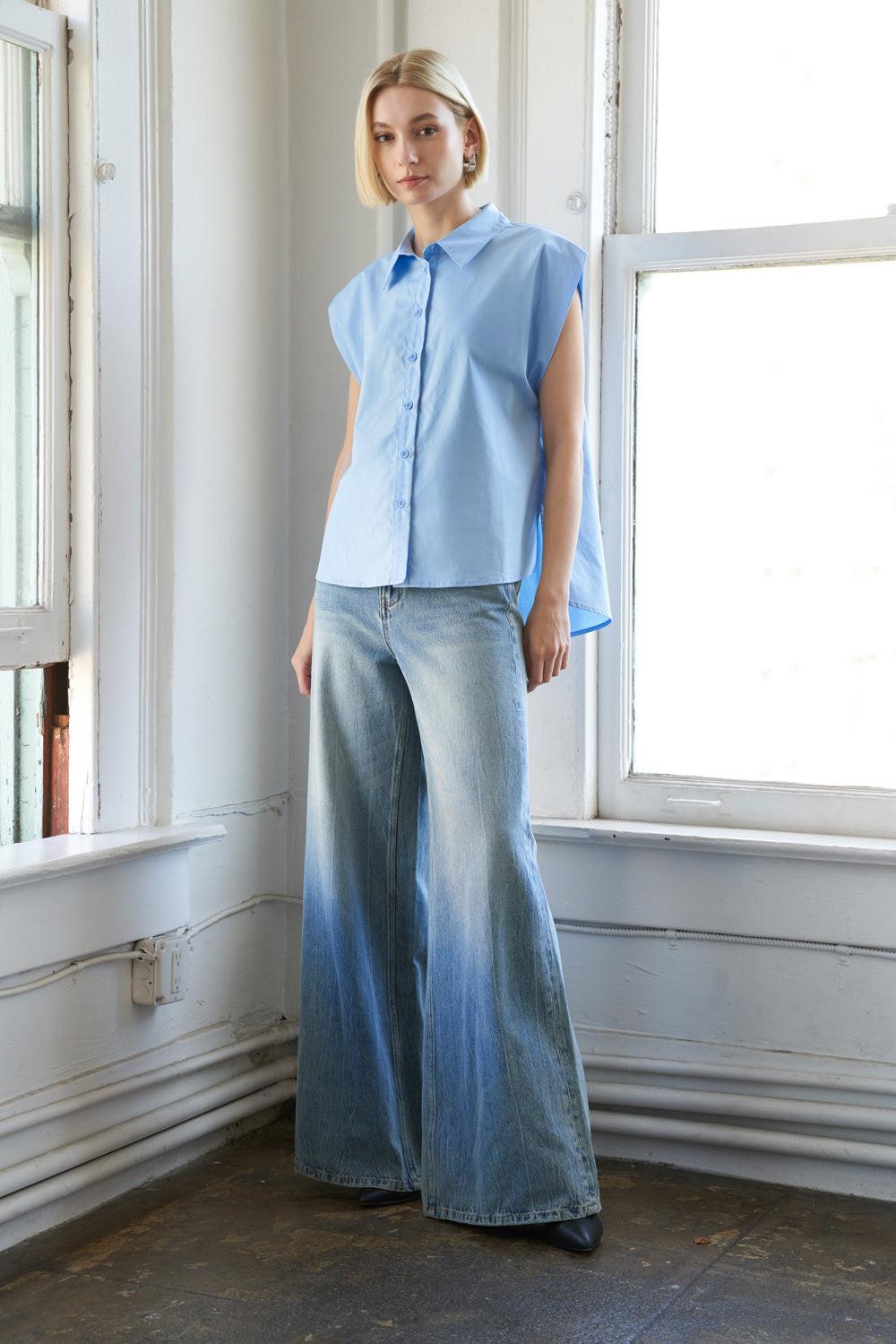 Much to Celebrate Poplin Top in 20sky 20blue, view 2 — Soul Flow Apparel
