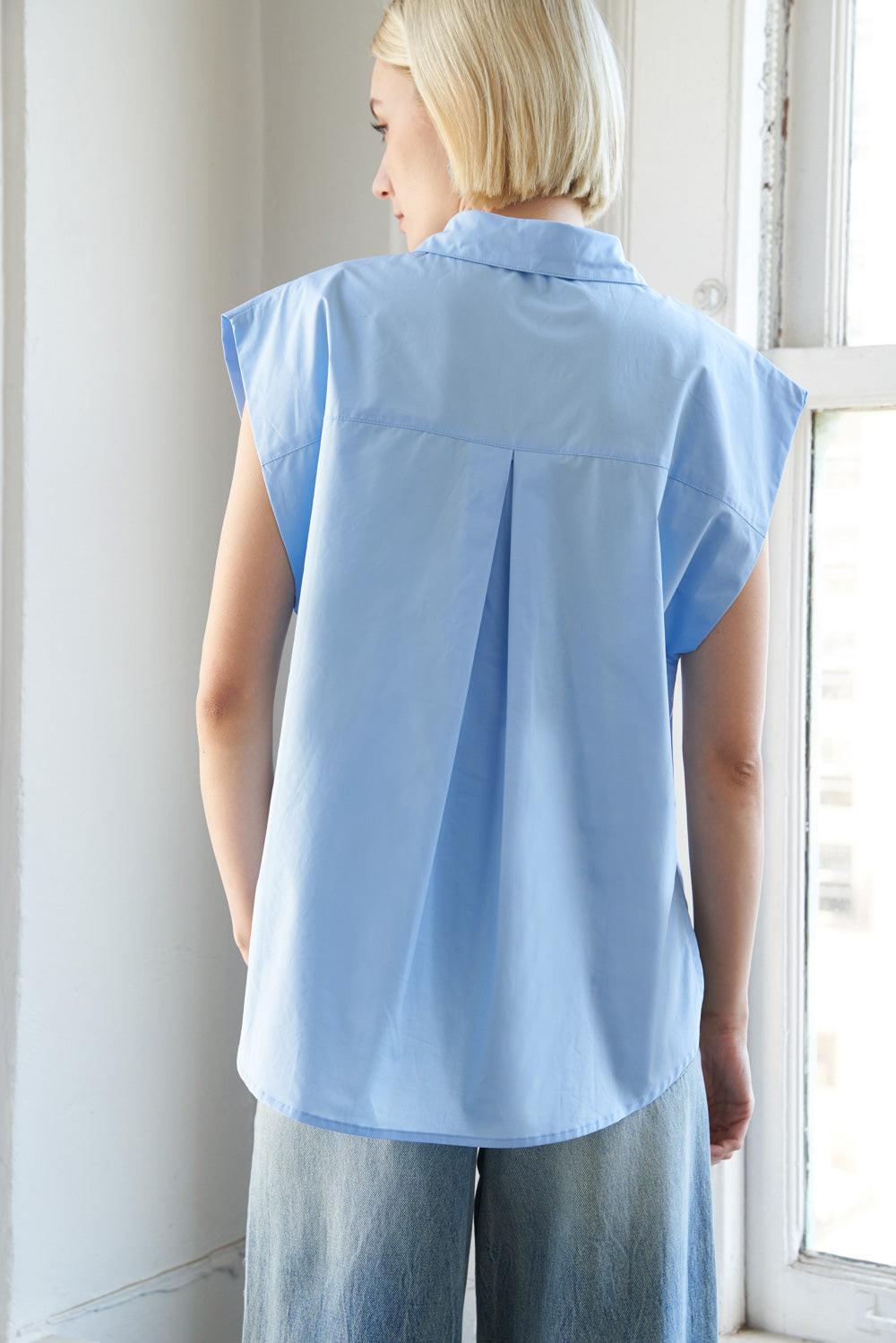 Much to Celebrate Poplin Top in 20sky 20blue, view 3 — Soul Flow Apparel