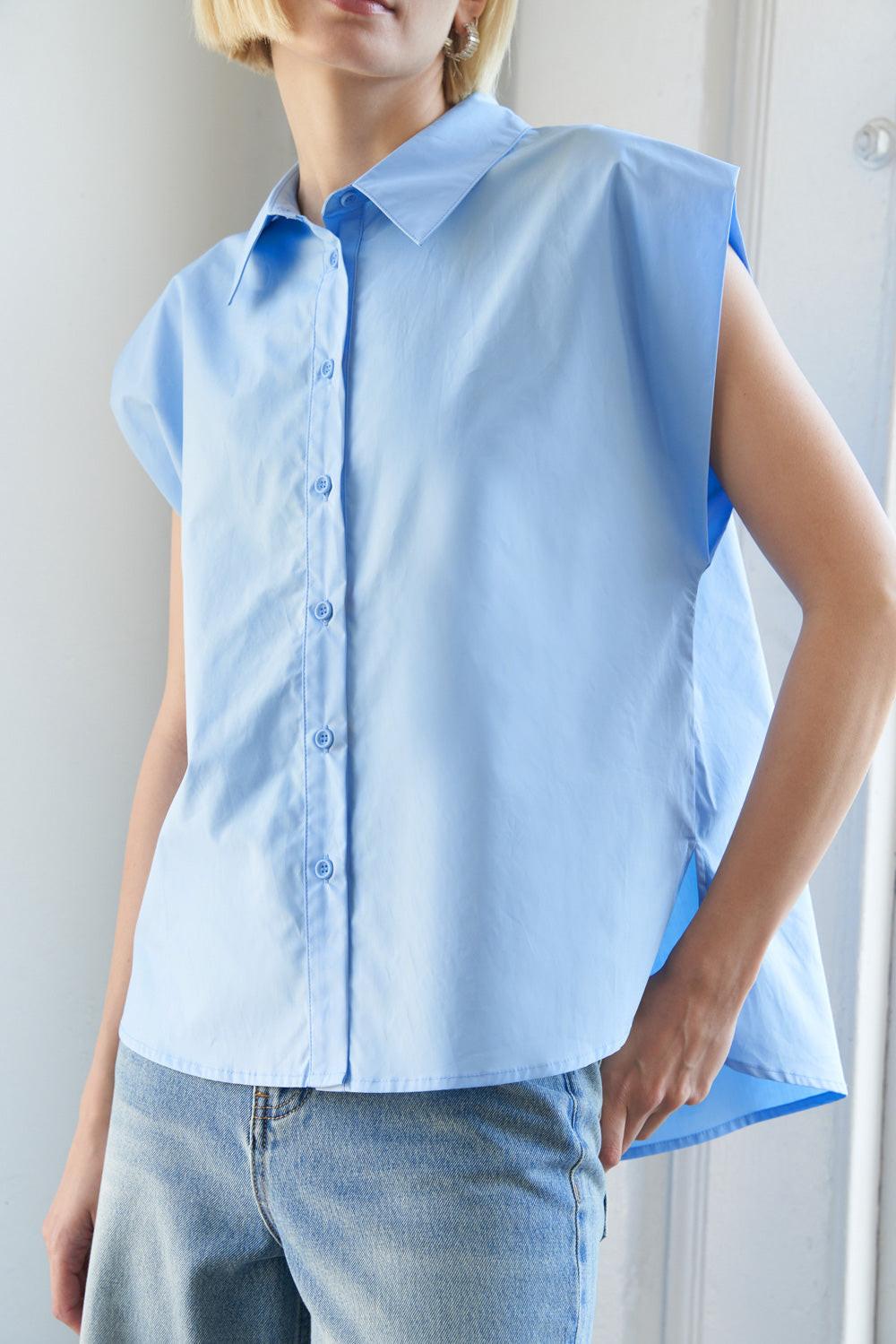 Much to Celebrate Poplin Top in 20sky 20blue, view 4 — Soul Flow Apparel