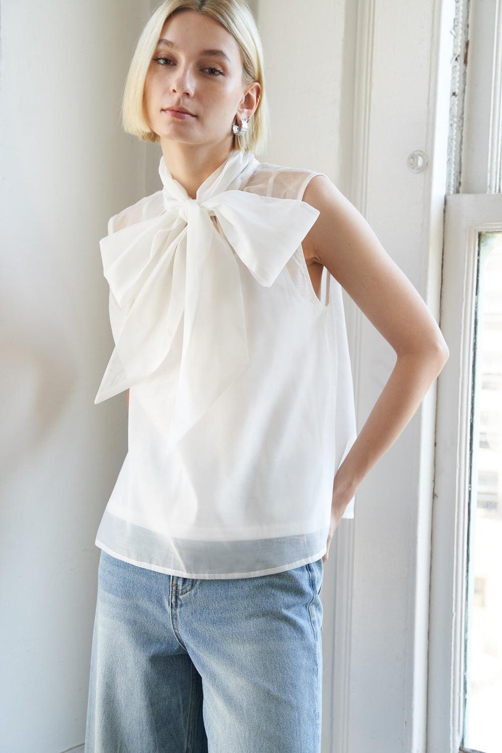 Shine for Us Organza Top in 20white, view 1 — Soul Flow Apparel