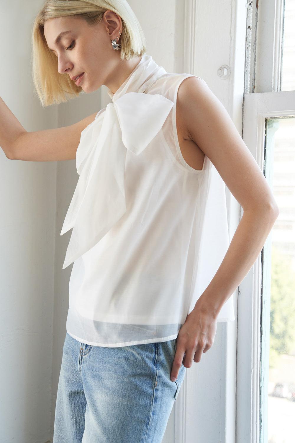 Shine for Us Organza Top in 20white, view 2 — Soul Flow Apparel