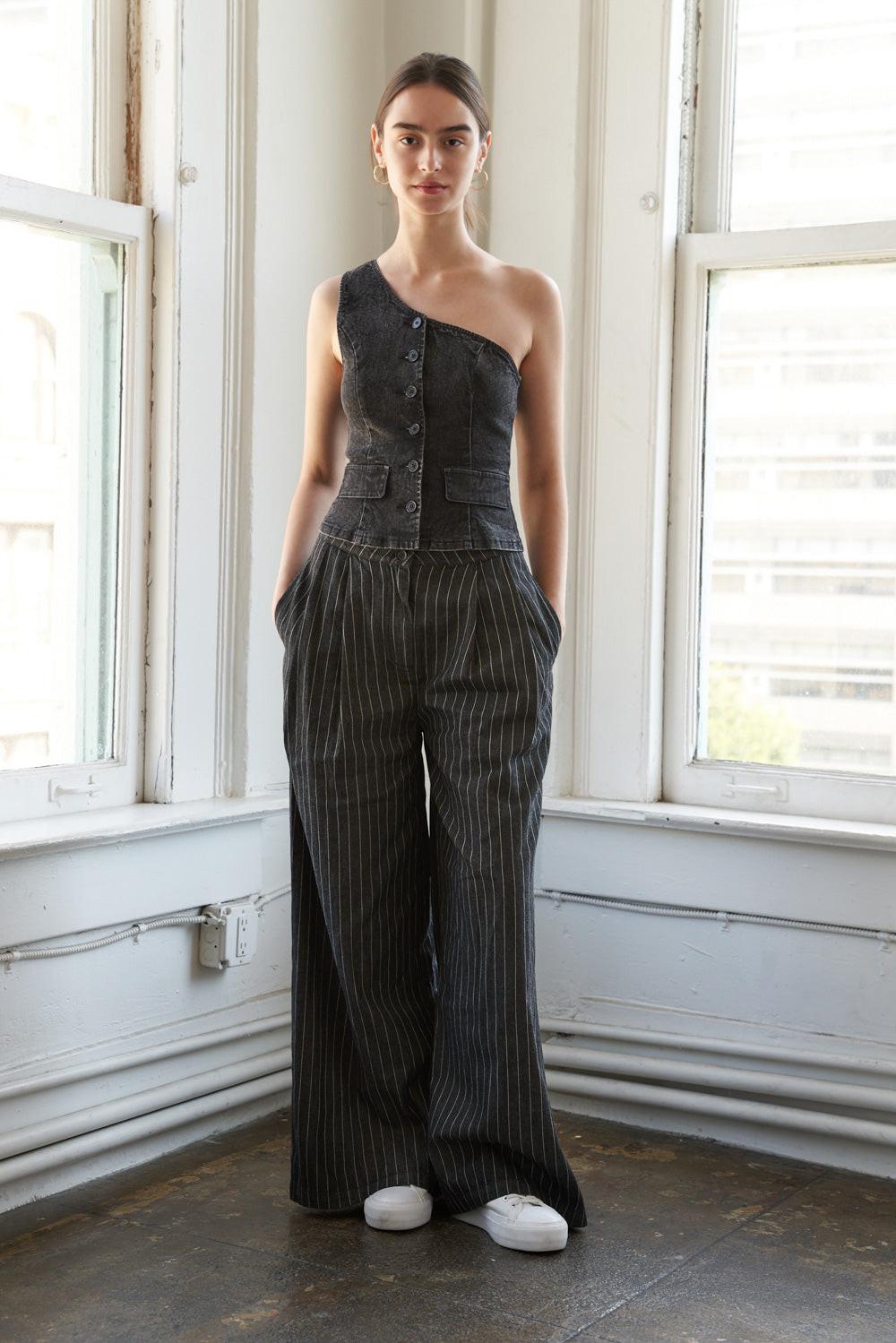 Sweet Perception Denim Top in black, view 3 — Soul Flow Apparel