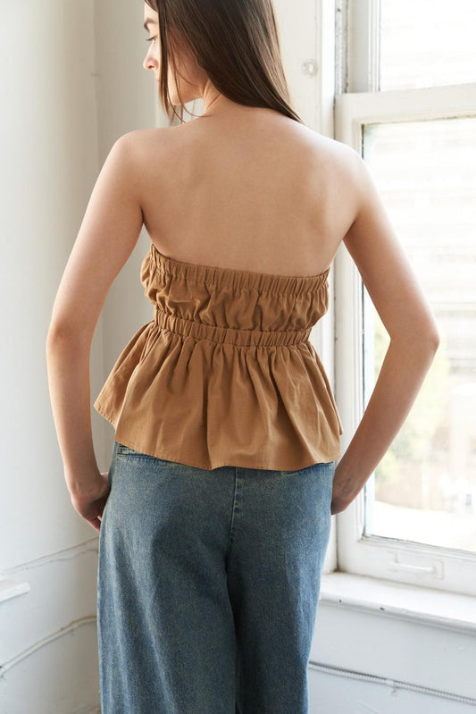 Darling Image Woven Top in camel, view 2 — Soul Flow Apparel