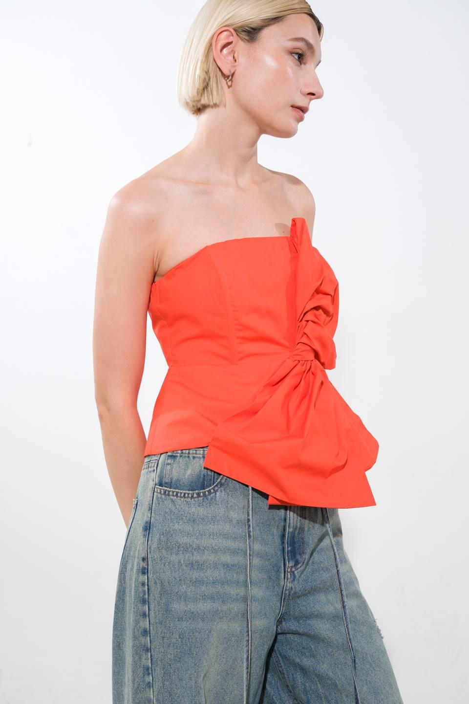 Sunshine Selection Woven Top in tomato, view 3 — Soul Flow Apparel