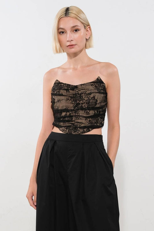 Be the Exception Lace Crop Top in black, view 1 — Soul Flow Apparel