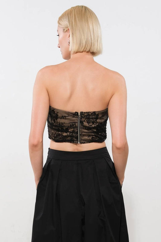 Be the Exception Lace Crop Top in black, view 2 — Soul Flow Apparel