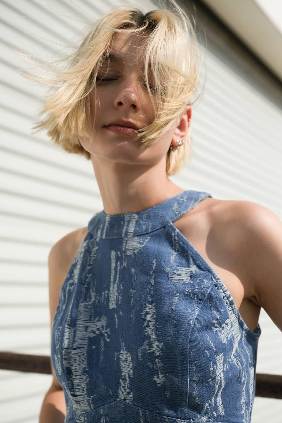 Breezy Adoration Denim Crop Top in medium indigo, view 4 — Soul Flow Apparel