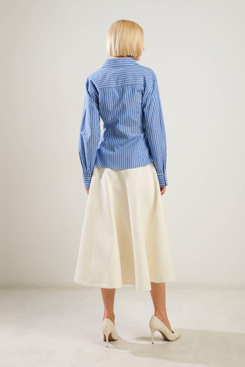Evermore Elegance Woven Top in blue white, view 6 — Soul Flow Apparel