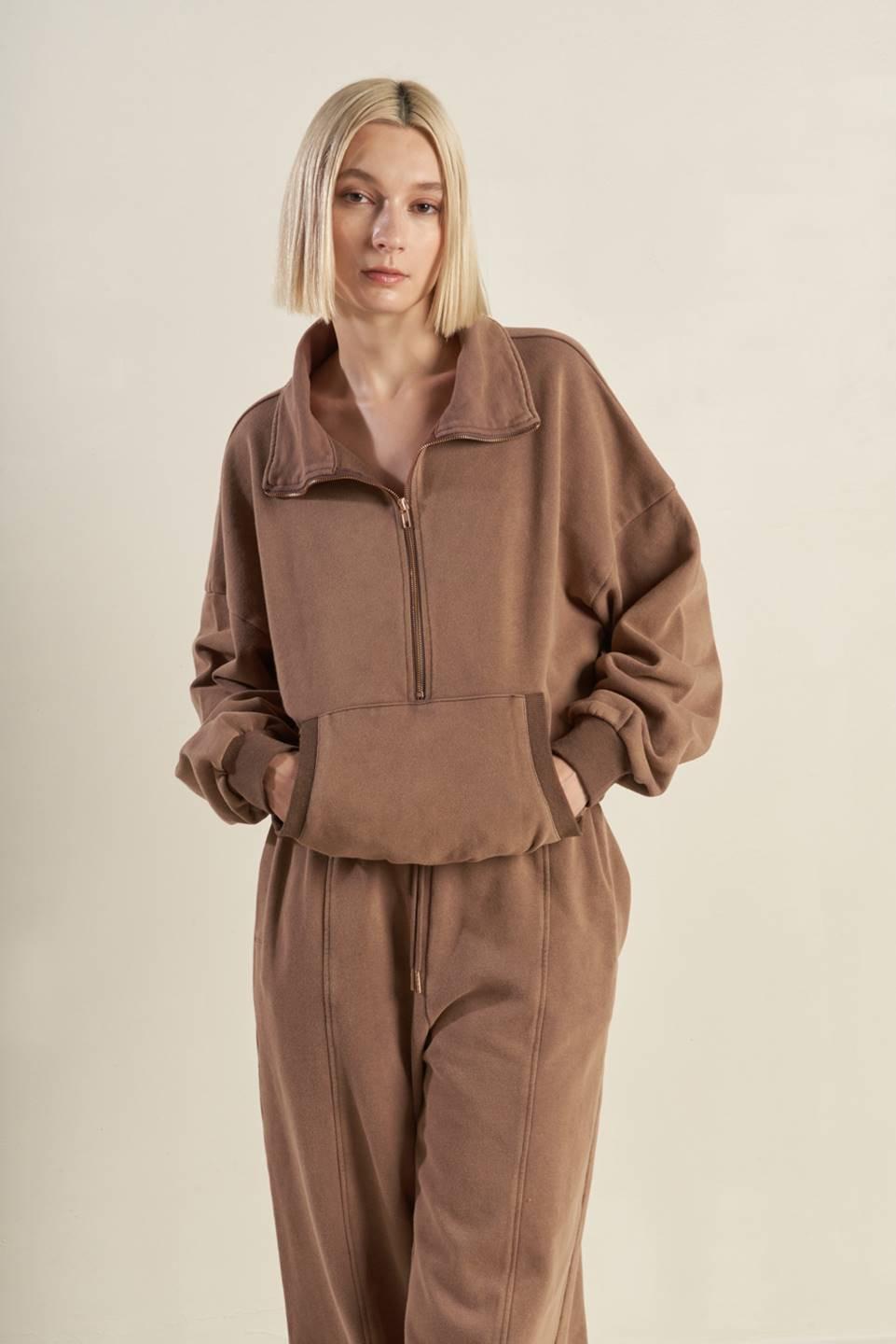 Delightful Drape French Terry Sweatshirt in washed brick, view 1 — Soul Flow Apparel