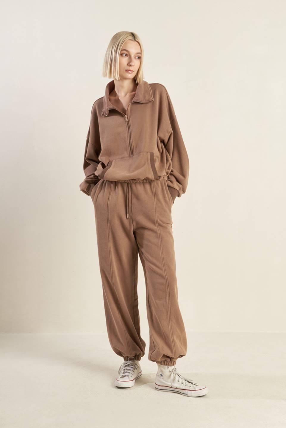 Delightful Drape French Terry Sweatshirt in washed brick, view 2 — Soul Flow Apparel