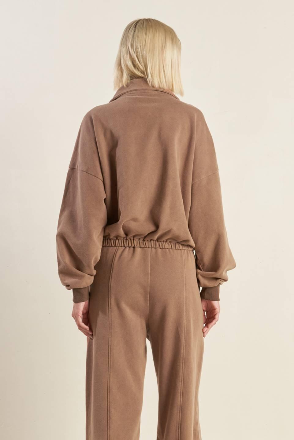 Delightful Drape French Terry Sweatshirt in washed brick, view 3 — Soul Flow Apparel