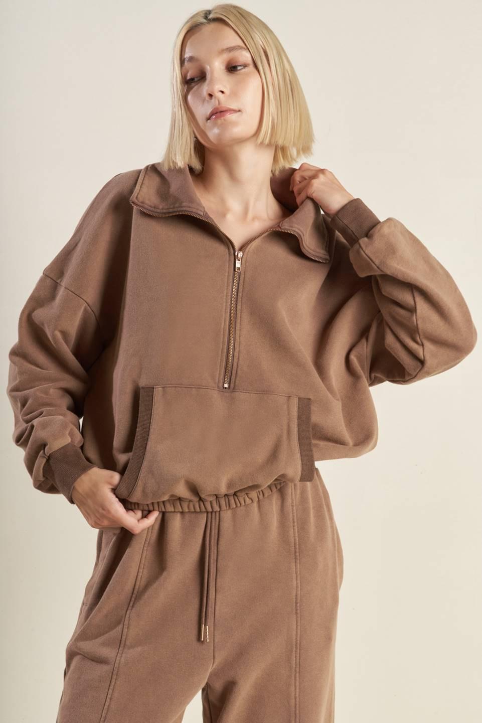 Delightful Drape French Terry Sweatshirt in washed brick, view 5 — Soul Flow Apparel