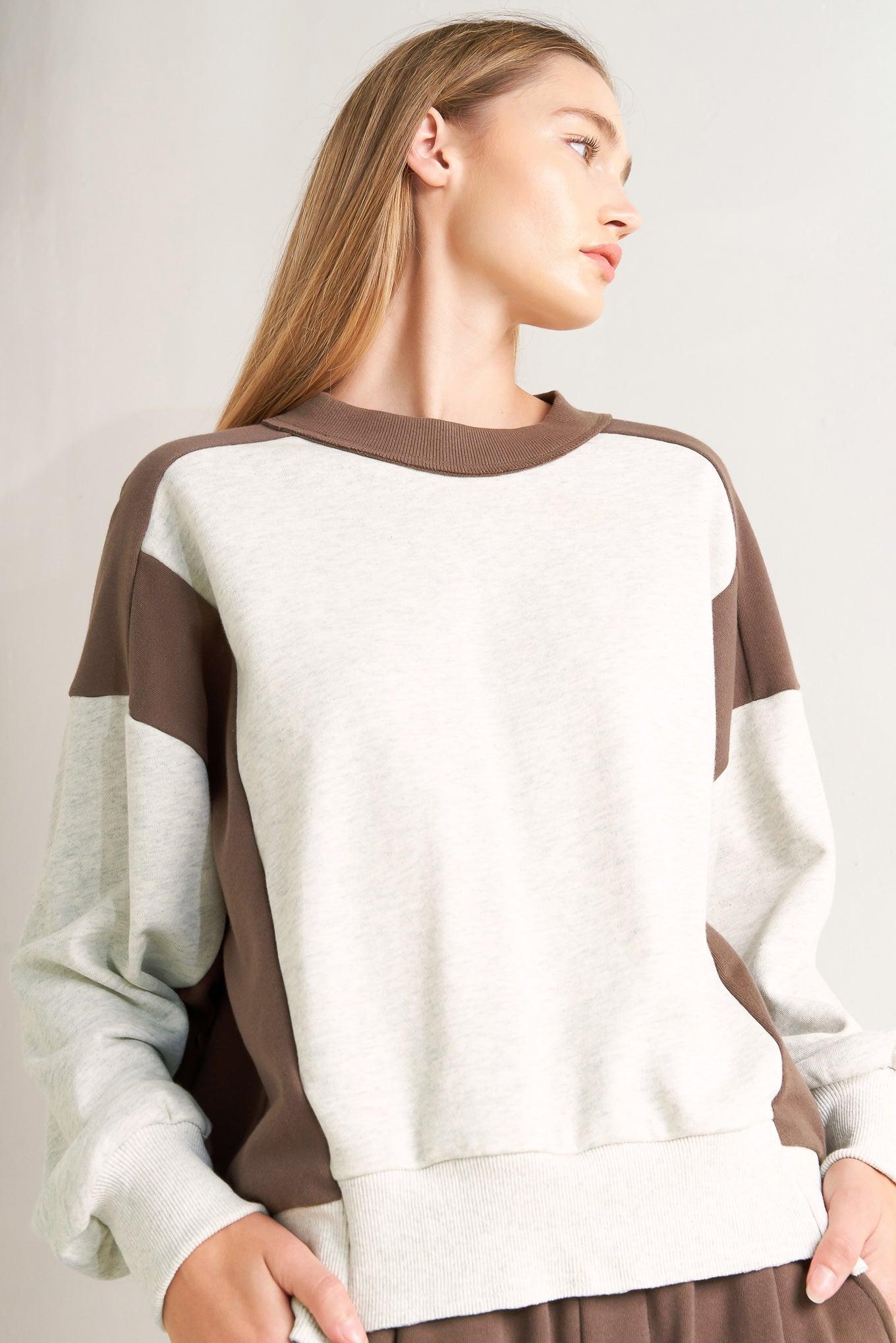 In Too Deep Pullover Knit Top in oatmealbrown, view 2 — Soul Flow Apparel
