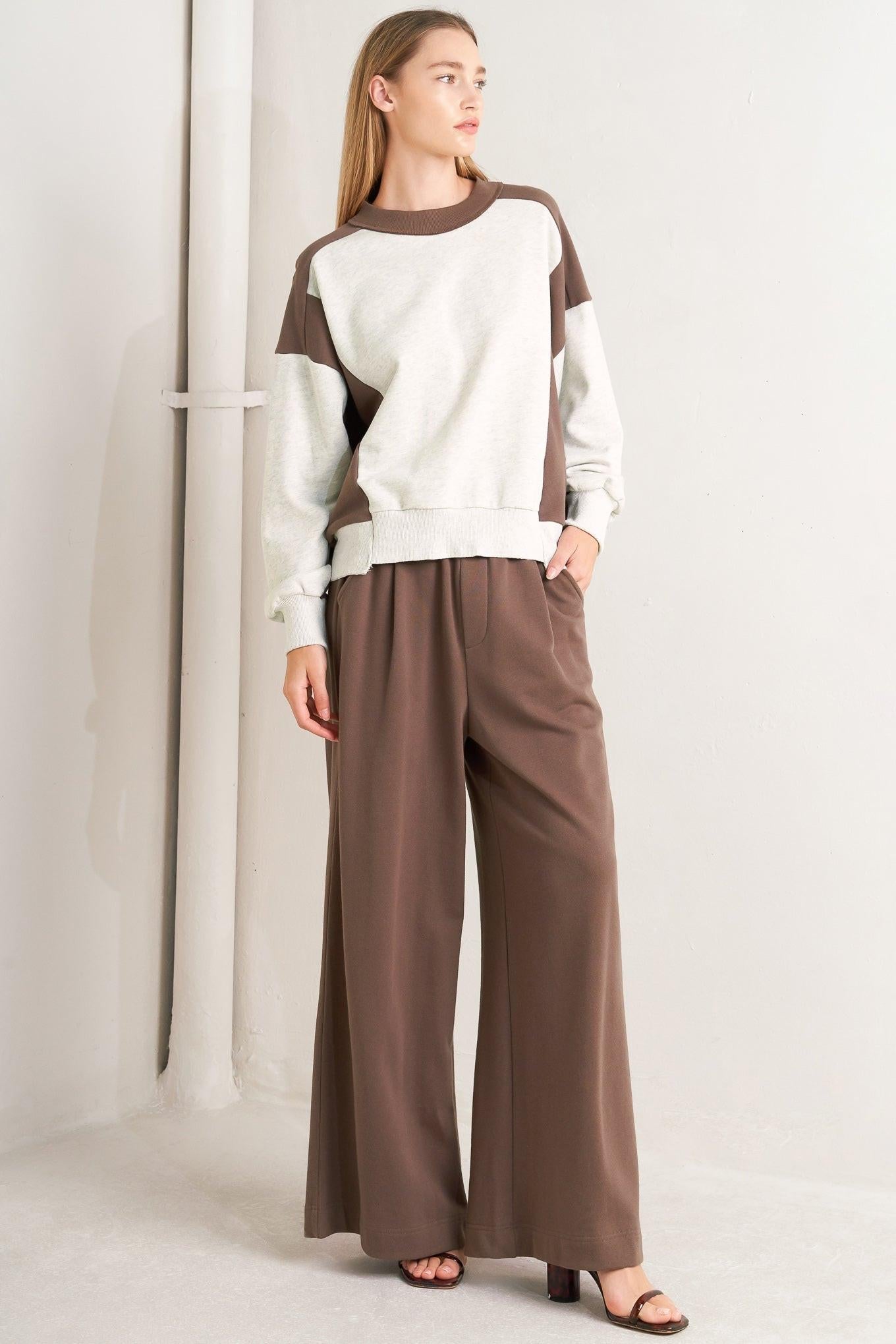 In Too Deep Pullover Knit Top in oatmealbrown, view 3 — Soul Flow Apparel