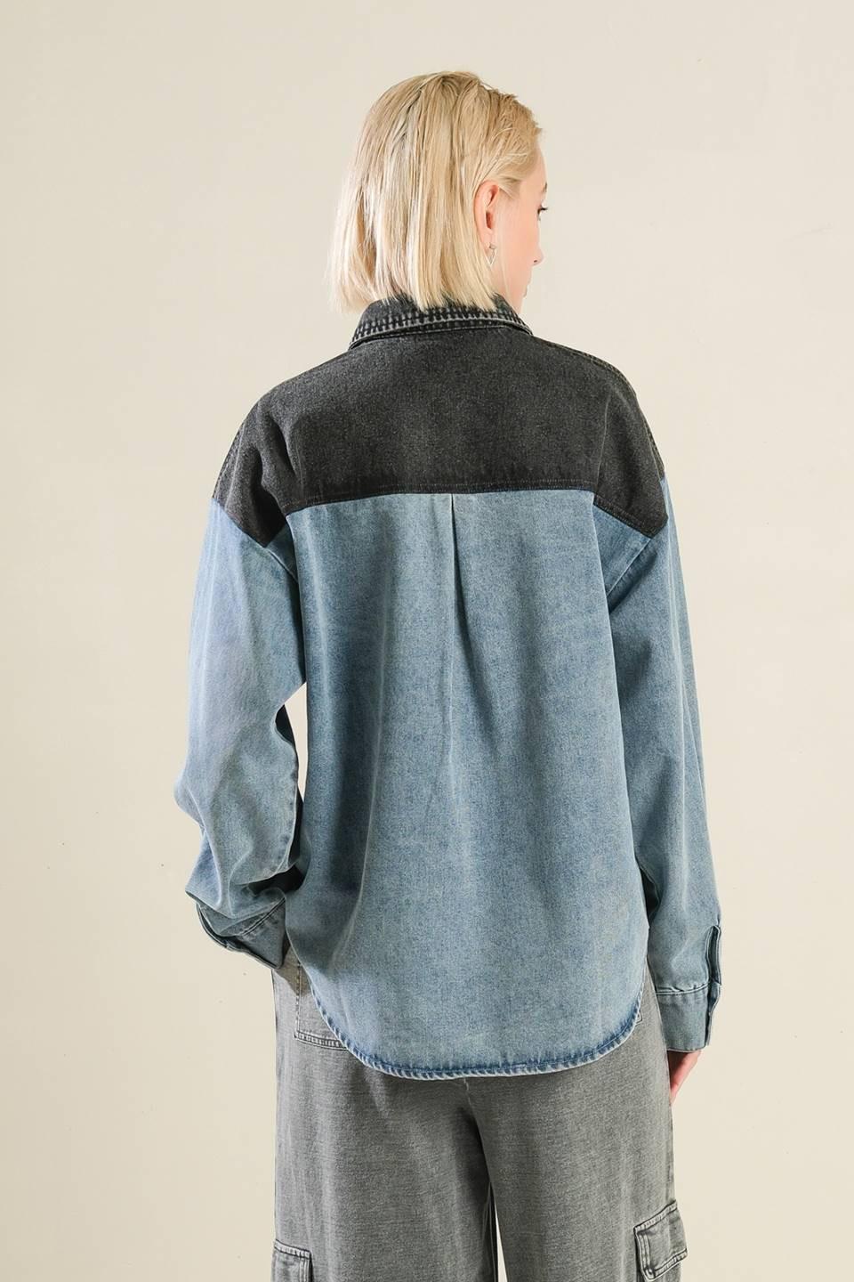 My Love for You Denim Shirt in indigo, view 2 — Soul Flow Apparel