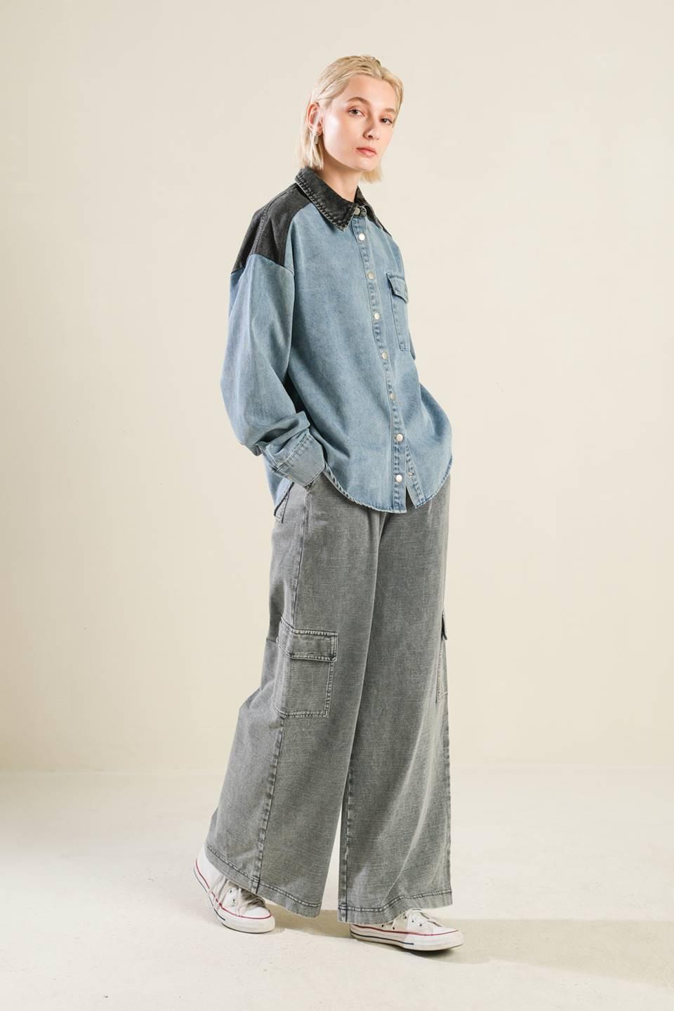 My Love for You Denim Shirt in indigo, view 3 — Soul Flow Apparel