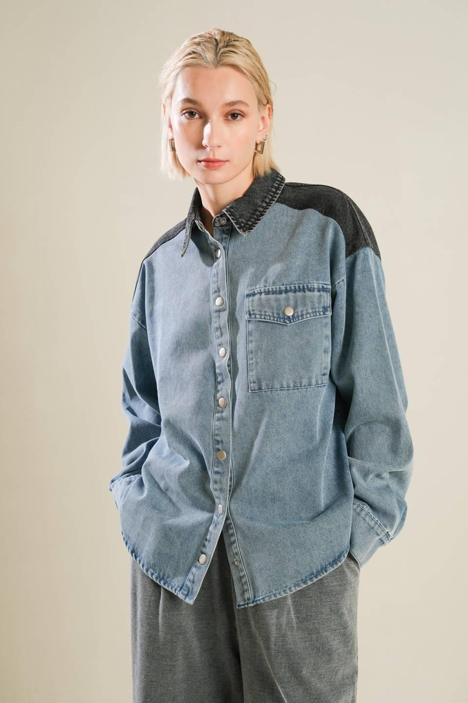 My Love for You Denim Shirt in indigo, view 4 — Soul Flow Apparel