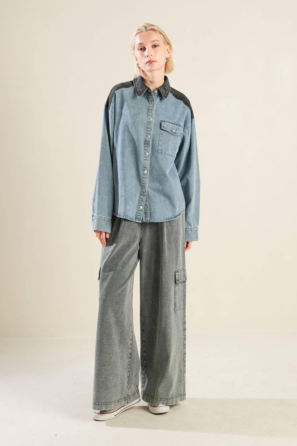 My Love for You Denim Shirt in indigo, view 5 — Soul Flow Apparel