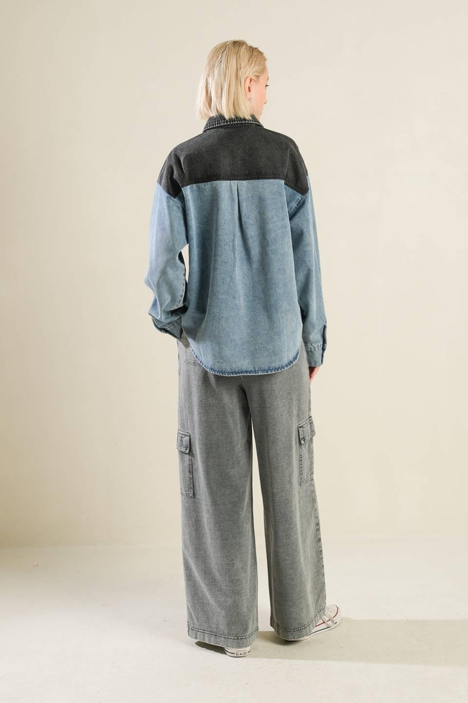 My Love for You Denim Shirt in indigo, view 6 — Soul Flow Apparel