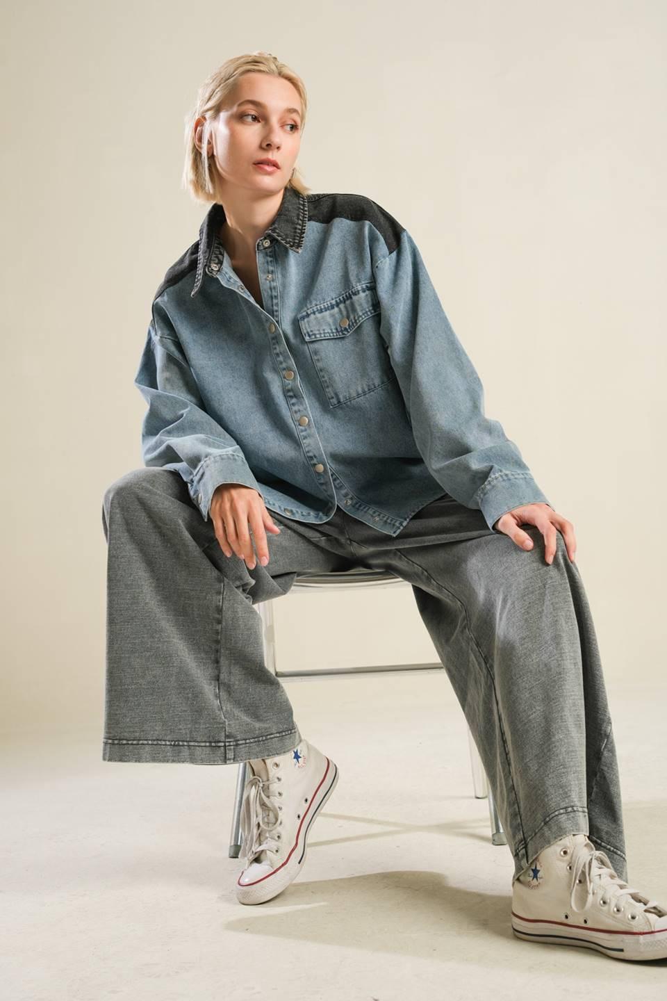 My Love for You Denim Shirt in indigo, view 7 — Soul Flow Apparel